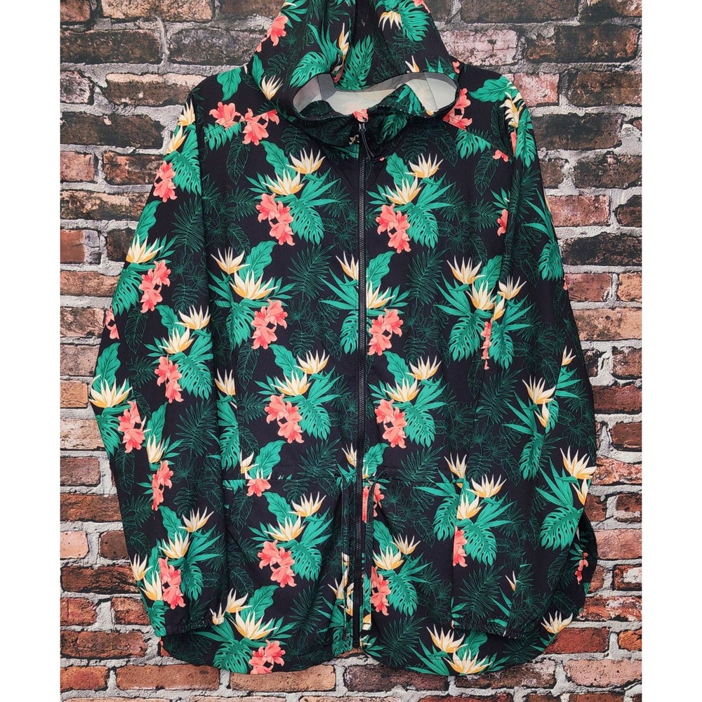 Floral Tropical Hooded Utility Jacket - Black/Green